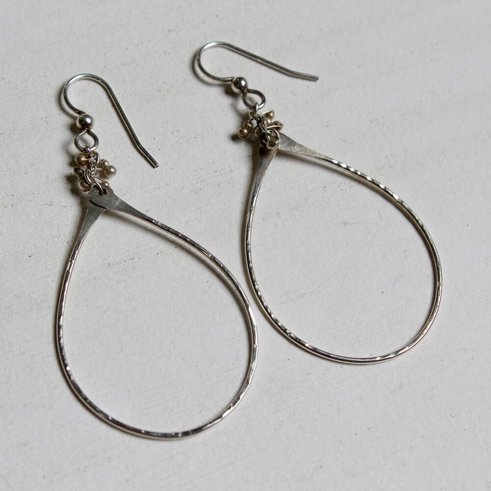 Handmade Confetti Adorned Teardrop Shaped Hoop Silver Dangle Earrings NWOT